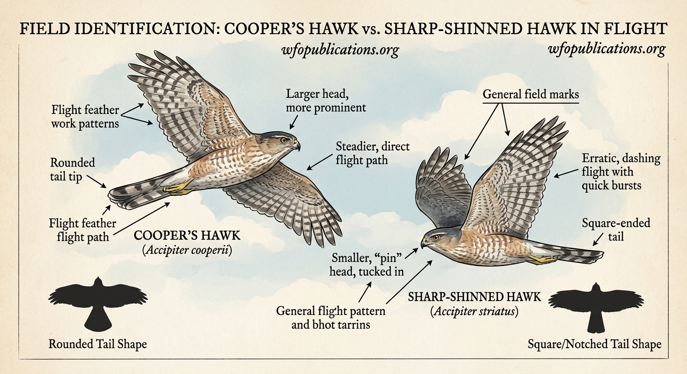 How to Distinguish Between Cooper's Hawks and Sharp-shinned Hawks in Flight - Illustration 2