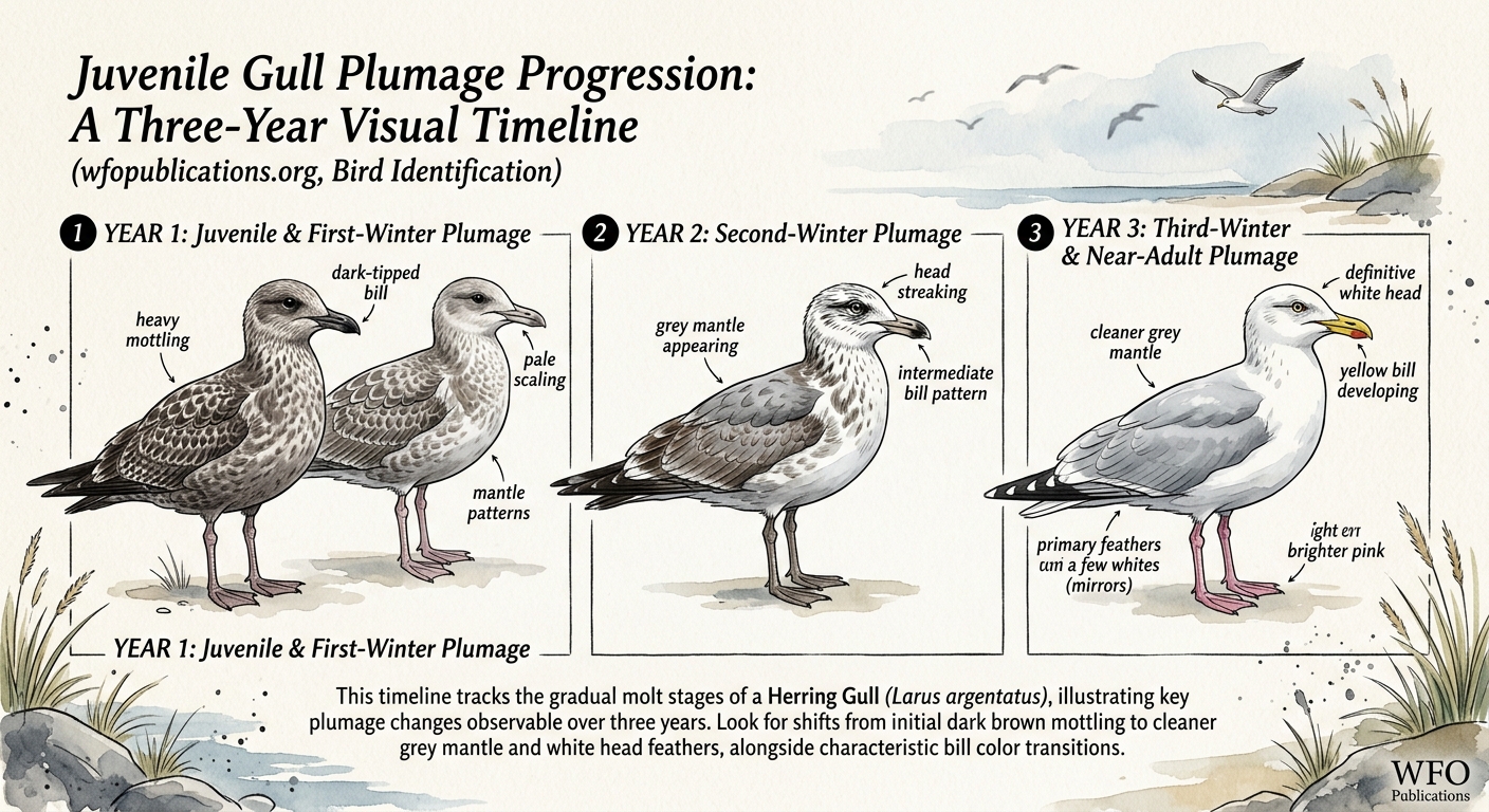 Juvenile Gull Plumage Progression: A Three-Year Visual Timeline - Illustration 2